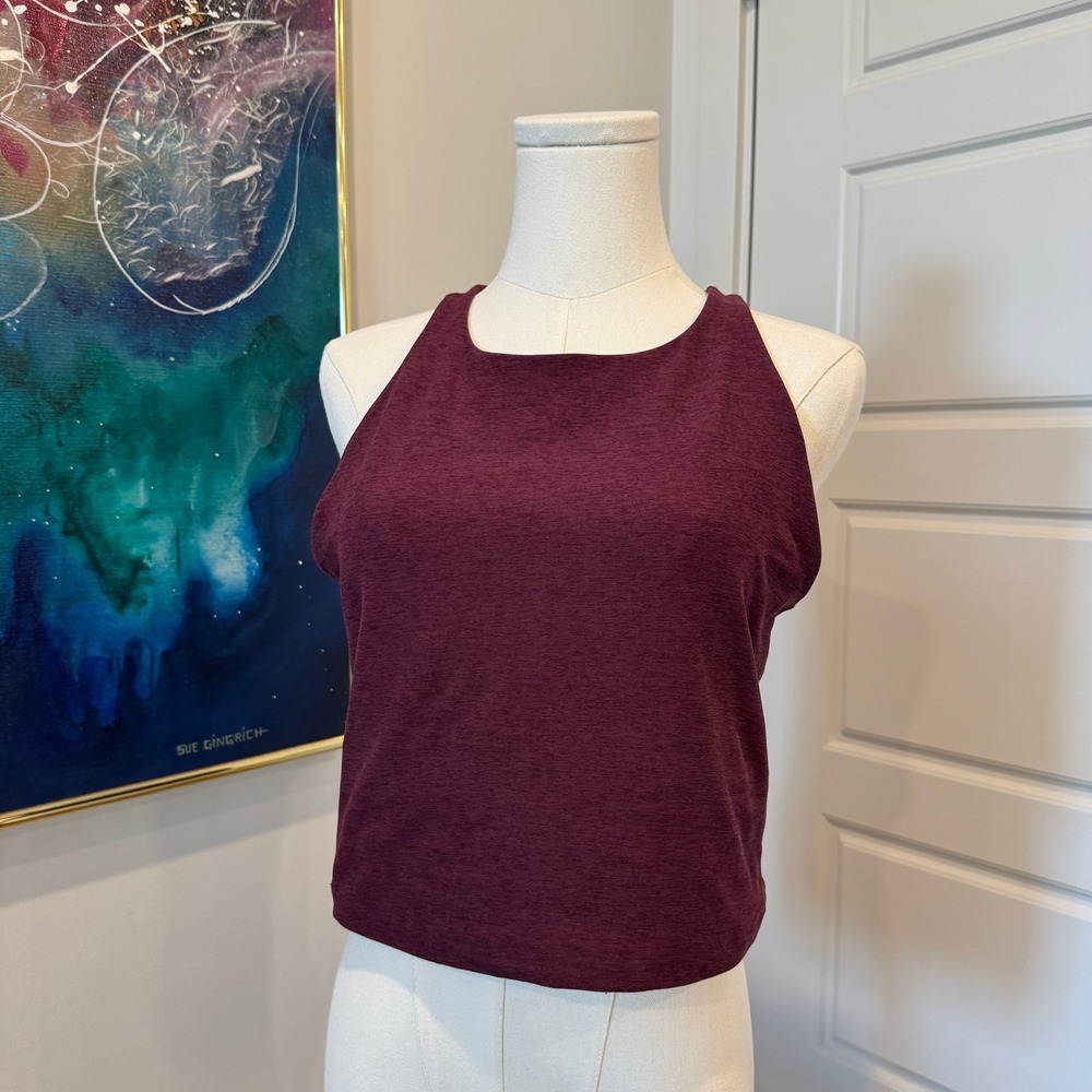 Beyond Yoga Black Spacedye Focus Cropped Tank High Neck Bra Top Maroon Size XL